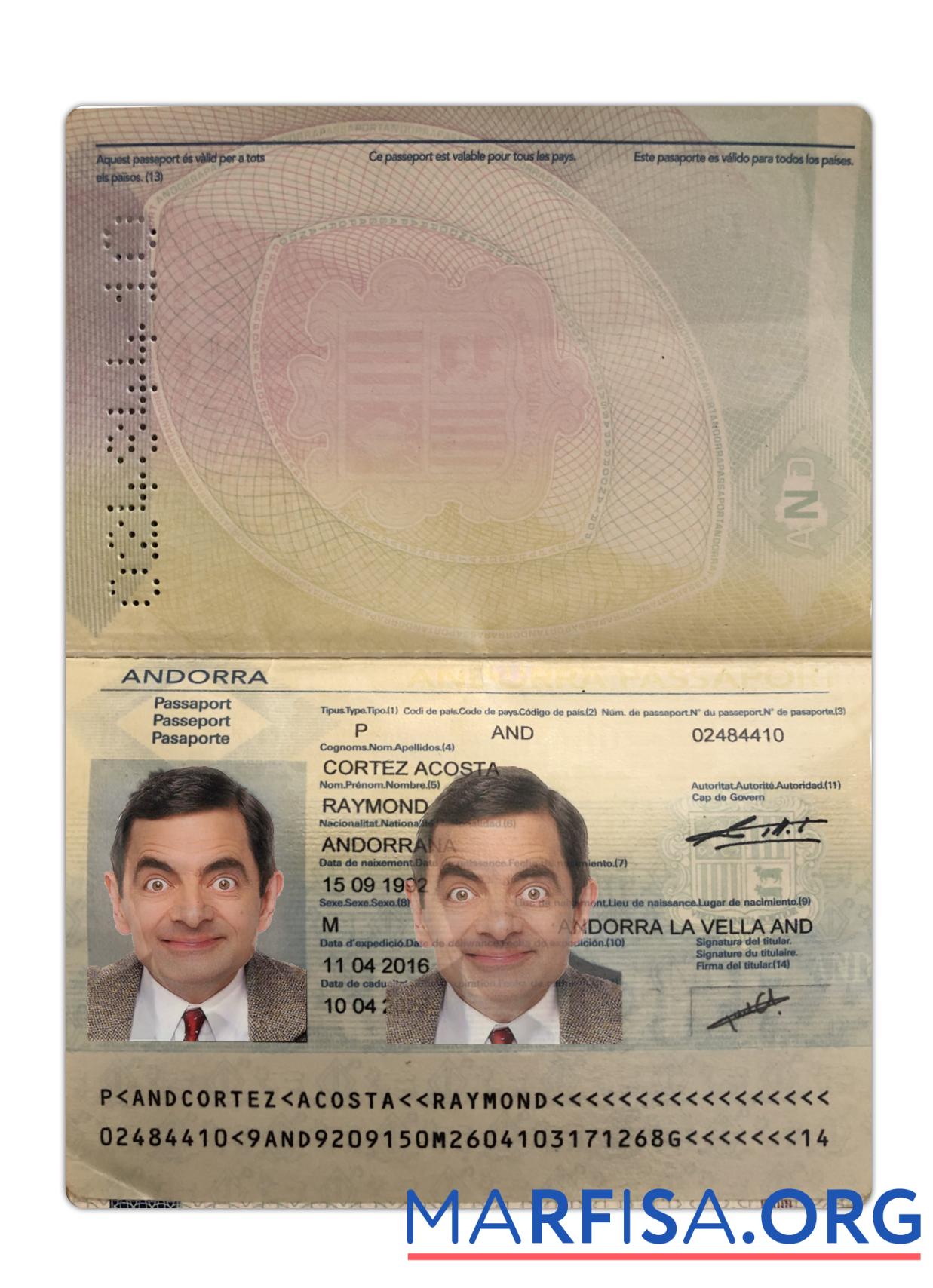 Realistic Andorra passport 2016 present sample
